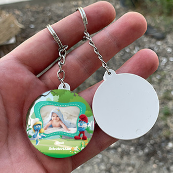 Şirinler Temalı Resimli Daire Plastik Anahtarlık