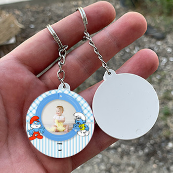 Şirinler Temalı Resimli Daire Plastik Anahtarlık