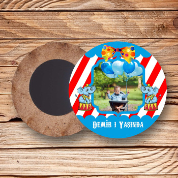 Sirk Temalı Daire Ahşap Magnet