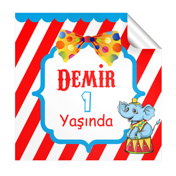 Sirk Temalı Doğum Günü  Kare Etiket