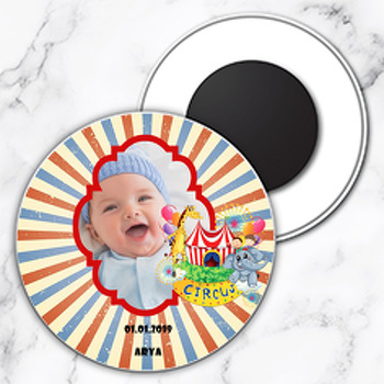 Sirk Temalı Resimli Daire Plastik Magnet