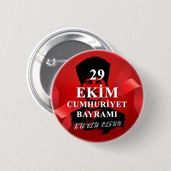 Siyah Atatürk Silüeti Üzerinde 29 Ekim Temalı İğneli Buton Rozet