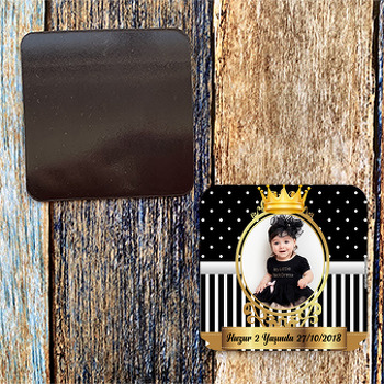  Siyah Beyaz Gold Çerçeve Temalı Kare Magnet