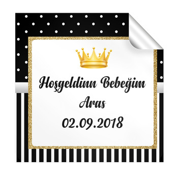 Siyah Beyaz Gold Temalı  Kare Etiket