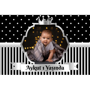 Siyah Beyaz Puantiye ile Gümüş Çerçeve Temalı Doğum Günü Afiş