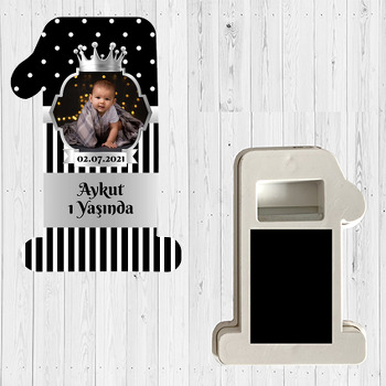 Siyah Beyaz Puantiye ile Gümüş Çerçeve Temalı Doğum Günü Magnet Açacak