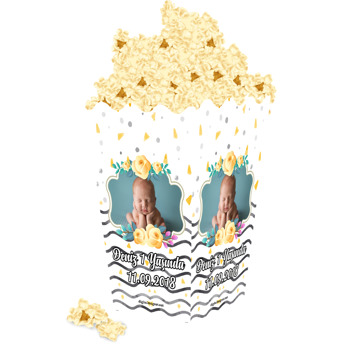 Siyah Beyaz ve Sarı Çiçek Temalı Popcorn Kutusu