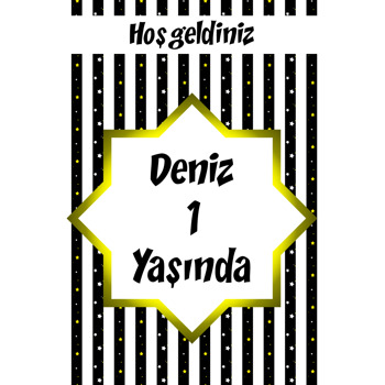 Siyah Beyaz Yıldız Temalı Doğum Günü Afiş