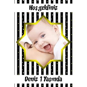 Siyah Beyaz Yıldız Temalı Doğum Günü Magnet