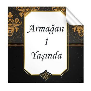 Siyah Damask Temalı Kare Etiket