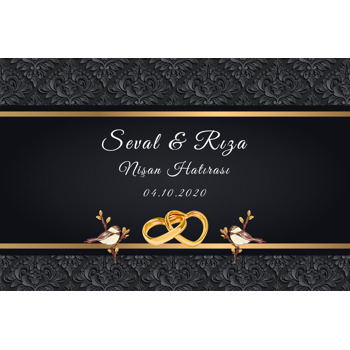Siyah Damask ve Kumru Temalı Söz Nişan Nikah Magnet