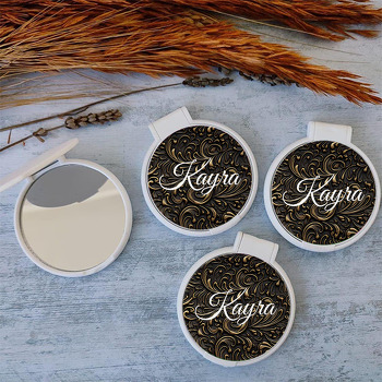 Siyah Gold Floral Desen Temalı Kapaklı Ayna