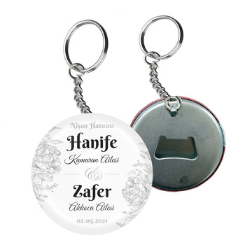 Siyah Gül Çizimi Beyaz Fon Temalı Arkası Açacak Anahtarlık