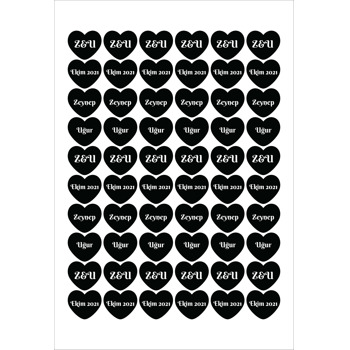 Siyah Kalp Temalı Şekilli Sticker