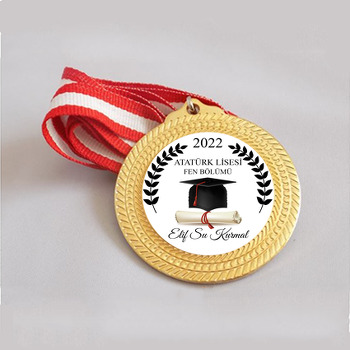 Siyah Kep ile Parşömen Diploma Temalı Metal Madalya