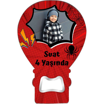 Siyah Örümcek ile Kırmızı Fon Temalı Balon Ahşap Magnet 