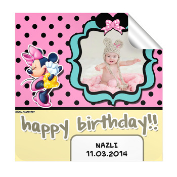Siyah Puantiyeli Minnie Mouselu  Kare Etiket