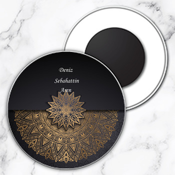 Siyah Üzerinde Gold Desen Temalı Söz Nişan Nikah Daire Plastik Magnet