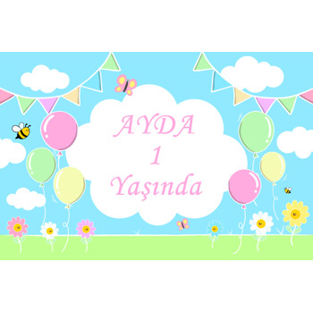 Soft Balonlar ile Mavi Gökyüzünde Arı ve Kelebekler Temalı Plastik Doğum Günü Magnet