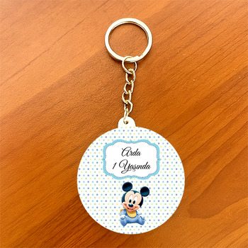 Soft Bebek Mickey Mouse Temalı Daire Plastik Anahtarlık
