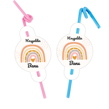 Soft Gökkuşağı ile Kalp Temalı Pipet ve Kartı