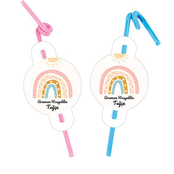  Soft Güneş ile Gökkuşağı Temalı Pipet ve Kartı