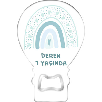 Soft Mavi Bebekler ile Kalpli Gökkuşağı Temalı Balon Ahşap Magnet 
