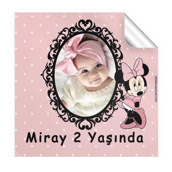 Soft Minnie Mouse Temalı Doğum Günü  Kare Etiket
