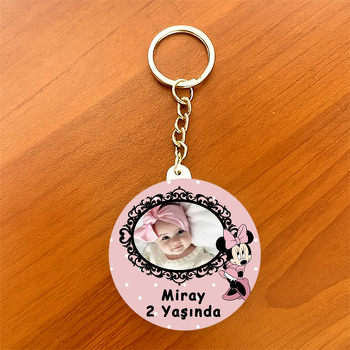 Soft Minnie Mouse Temalı Resimli Daire Plastik Anahtarlık