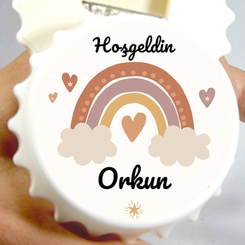 Soft Natural Tonlarda Kalpli Gökkuşağı Temalı Kapak Şekilli Magnet Açacak