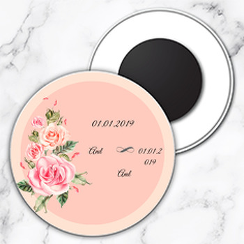 Soft Pembe Çiçek Temalı Söz Nişan Nikah Daire Plastik Magnet