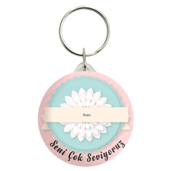  Soft Pembe Çiçek Zeminli  Anneler Günü Temalı Anahtarlık