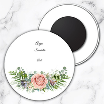Soft Pembe Gül Temalı Söz Nişan Nikah Daire Plastik Magnet