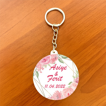 Soft Pembe Güller Temalı Daire Plastik Anahtarlık