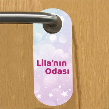 Soft Pembe ile Yeşil Gökyüzünde Yıldızlar Temalı Çocuk Odası Kapı Askısı
