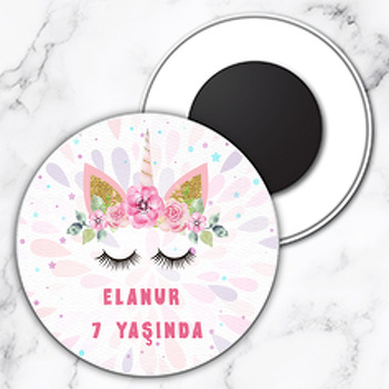 Soft Pink Unicorn Temalı Daire Plastik Magnet