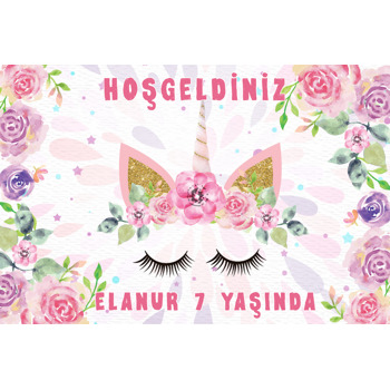 Soft Pink Unicorn Temalı Doğum Günü Afiş