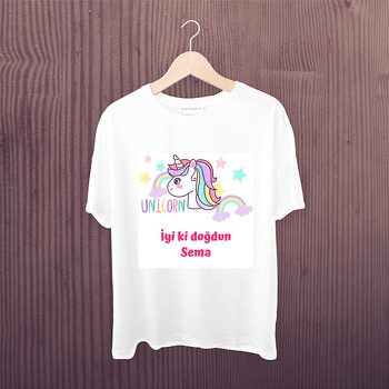 Soft Renk Yeleli Unicorn Temalı Baskılı Tshirt