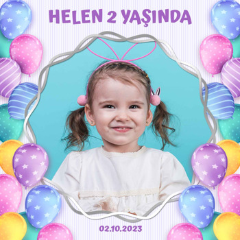 Soft Renkler ile Desenli Balonlar Temalı Kare Doğum Günü Parti Afiş