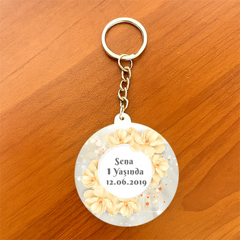 Soft Sarı Çiçekler Temalı Daire Plastik Anahtarlık