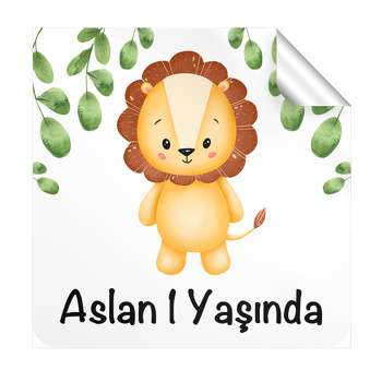Soft Tonlarda Aslan Temalı Kare Parti Etiket