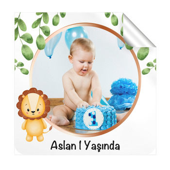 Soft Tonlarda Aslan Temalı Kare Parti Etiket