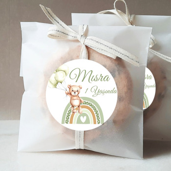 Soft Yeşil Balonlu Ayıcık ile Gökkuşağı Temalı Sticker