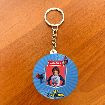 Spiderman Temalı Resimli Daire Plastik Anahtarlık