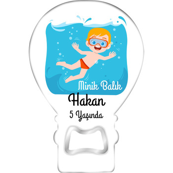 Su Altında Yüzücü Çocuk Temalı Balon Ahşap Magnet 