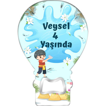 Su Çerçeve ile Çiçekler Temalı Balon Ahşap Magnet 