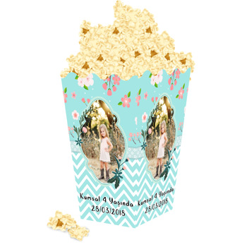 Su Yeşili ve Çiçek Temalı Popcorn Kutusu