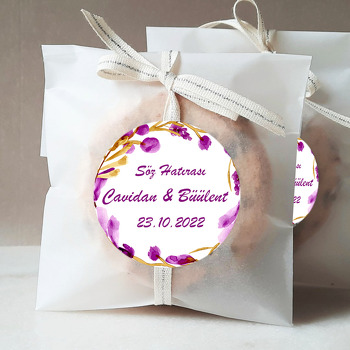 Suluboya Efekti Mor Çiçek Çerçeve Temalı Sticker