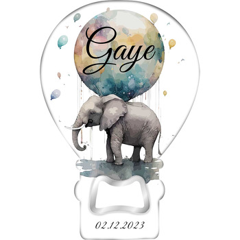 Suluboya Efektli Balon ile Fil Temalı Balon Ahşap Magnet 