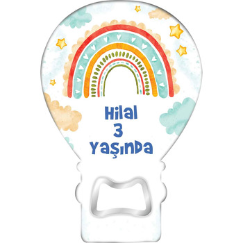 Suluboya Efektli Bulut ile Gökkuşağı Temalı Balon Ahşap Magnet 
